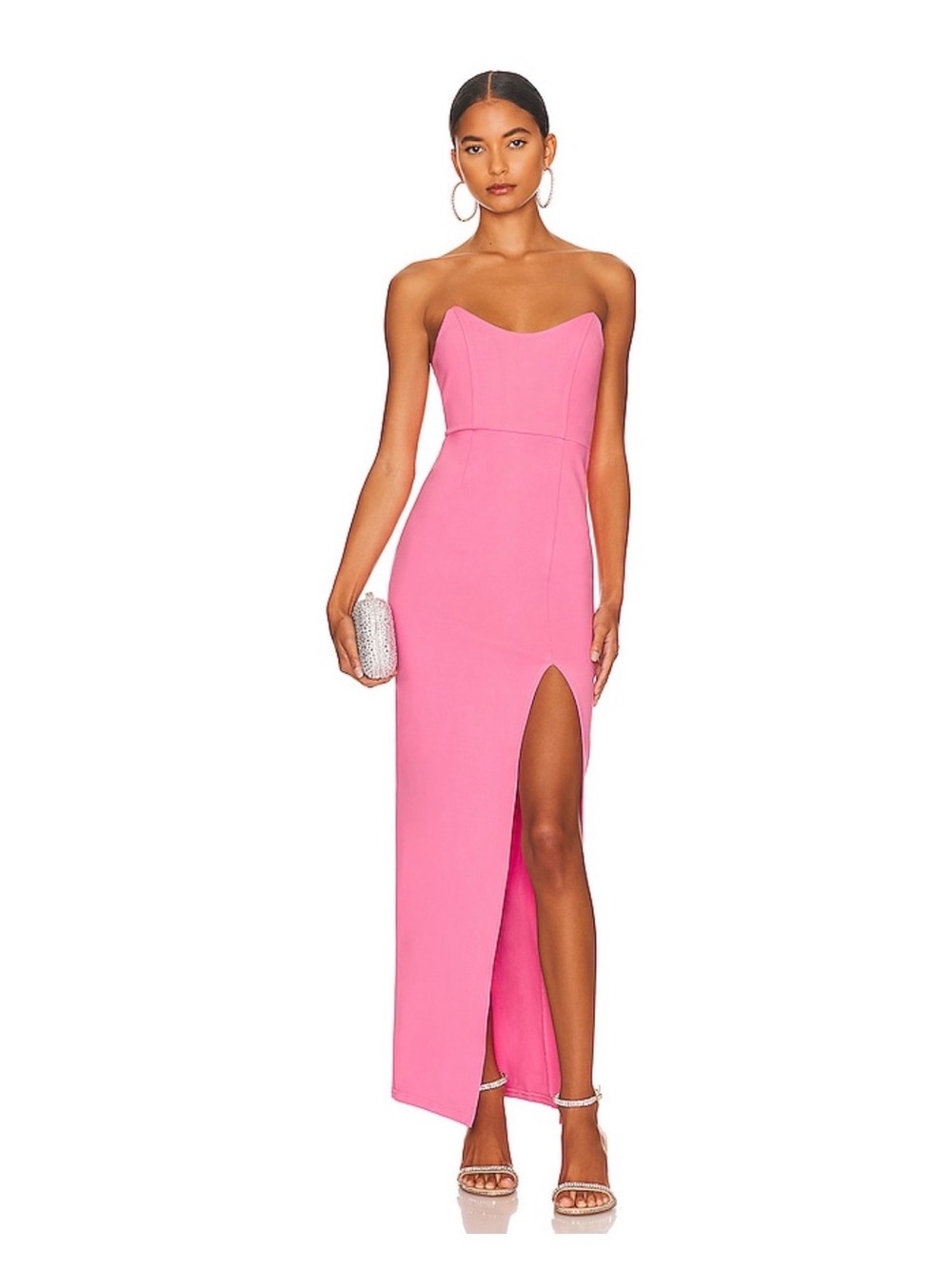 Super down Ryleigh Strapless Pink Dress with High Slit